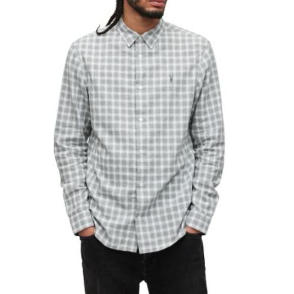 All Saints Gray Culto Gingham Button Down - Picture 1 of 8